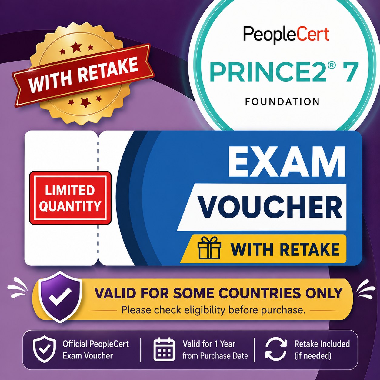 PRINCE2 Foundation (7th Edition) Exam Voucher with TAKE2 re-sit option - Region 3 Countries